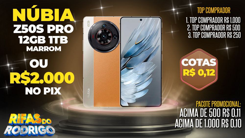 NUBIA Z50S PRO 12GB 1TB MARROM OU R$2.000 NO PIX! TOP COMPRADORES: 1.R$1.000 2.R$500 3.R$250