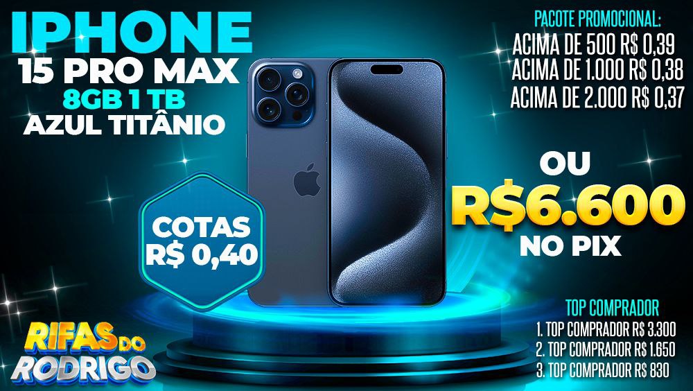 IPHONE 15 PRO MAX 8GB 1TB AZUL TITANIO OU R$6.600 NO PIX! TOP COMPRADORES: 1.R$3.300 2.R$1.650 3.R$830