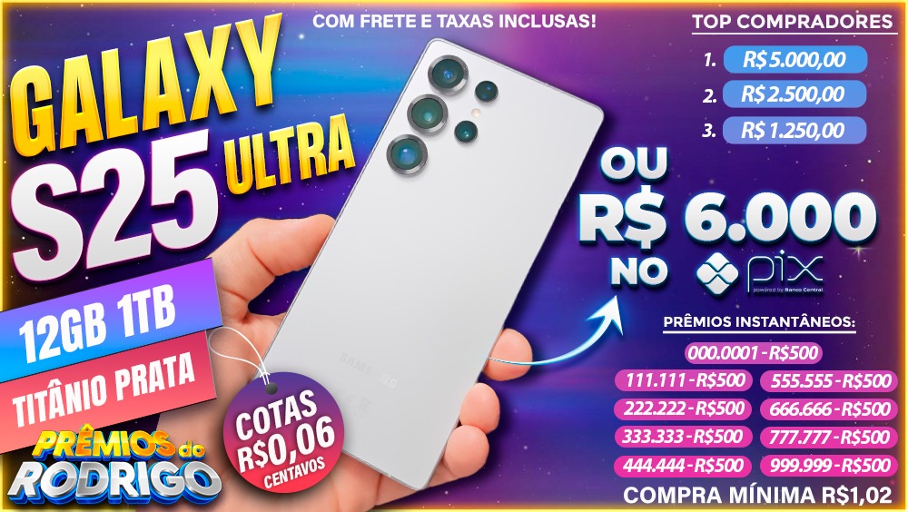 SAMSUNG GALAXY S25 ULTRA 12GB 1TB TITANIO PRATA COM FRETE E TAXAS INCLUSAS, OU R$6.000 NO PIX!