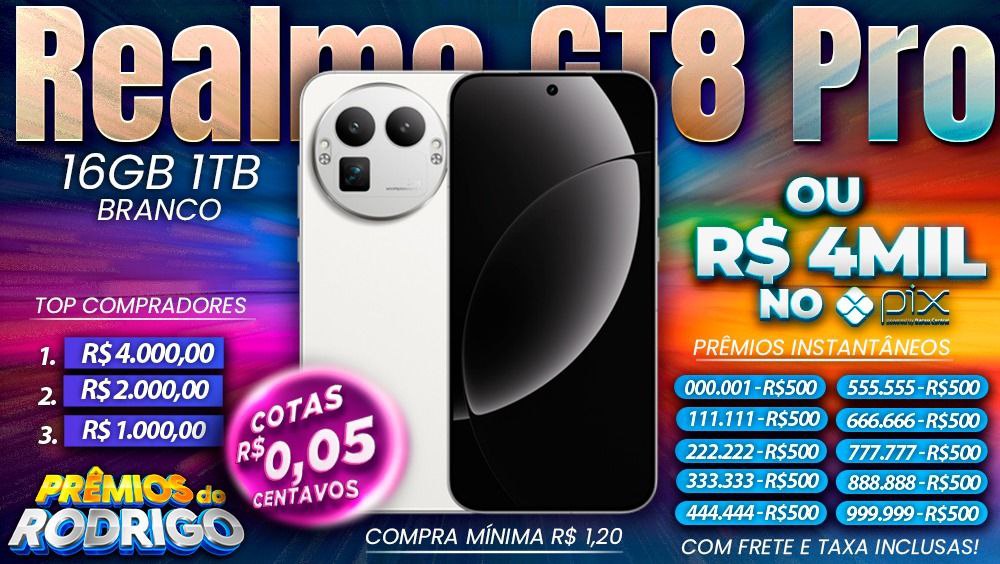 REALME GT8 PRO 16GB 1TB BRANCO COM FRETE E TAXAS INCLUSAS, OU R$4.000 NO PIX!