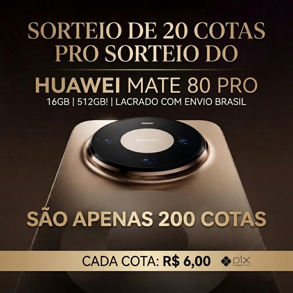 SORTEIO DE 20 COTAS PRO SORTEIO DO HUAWEI MATE 80 PRO 16GB 512GB!